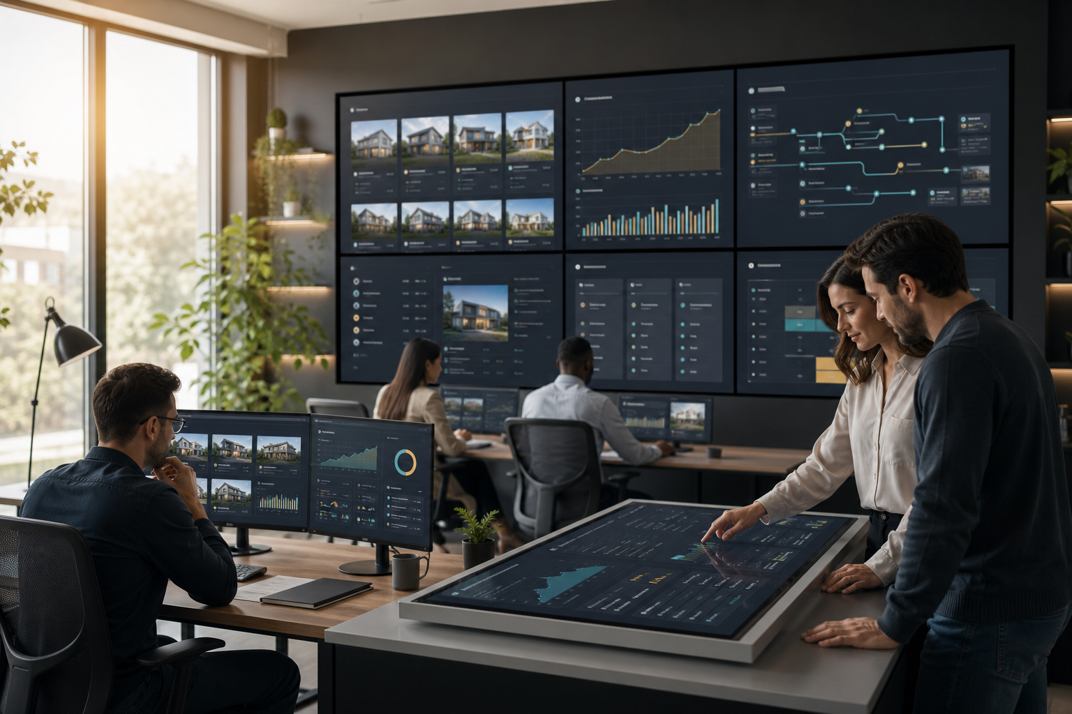 Modern property operations workspace with valuation, maintenance, offer, and workflow dashboards.